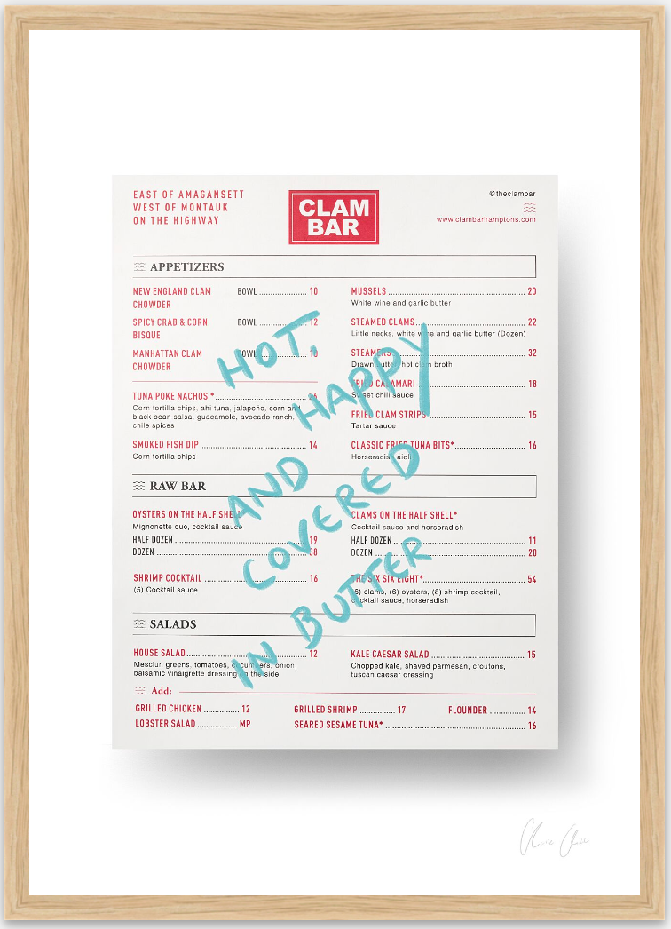 Menu at Clam Bar